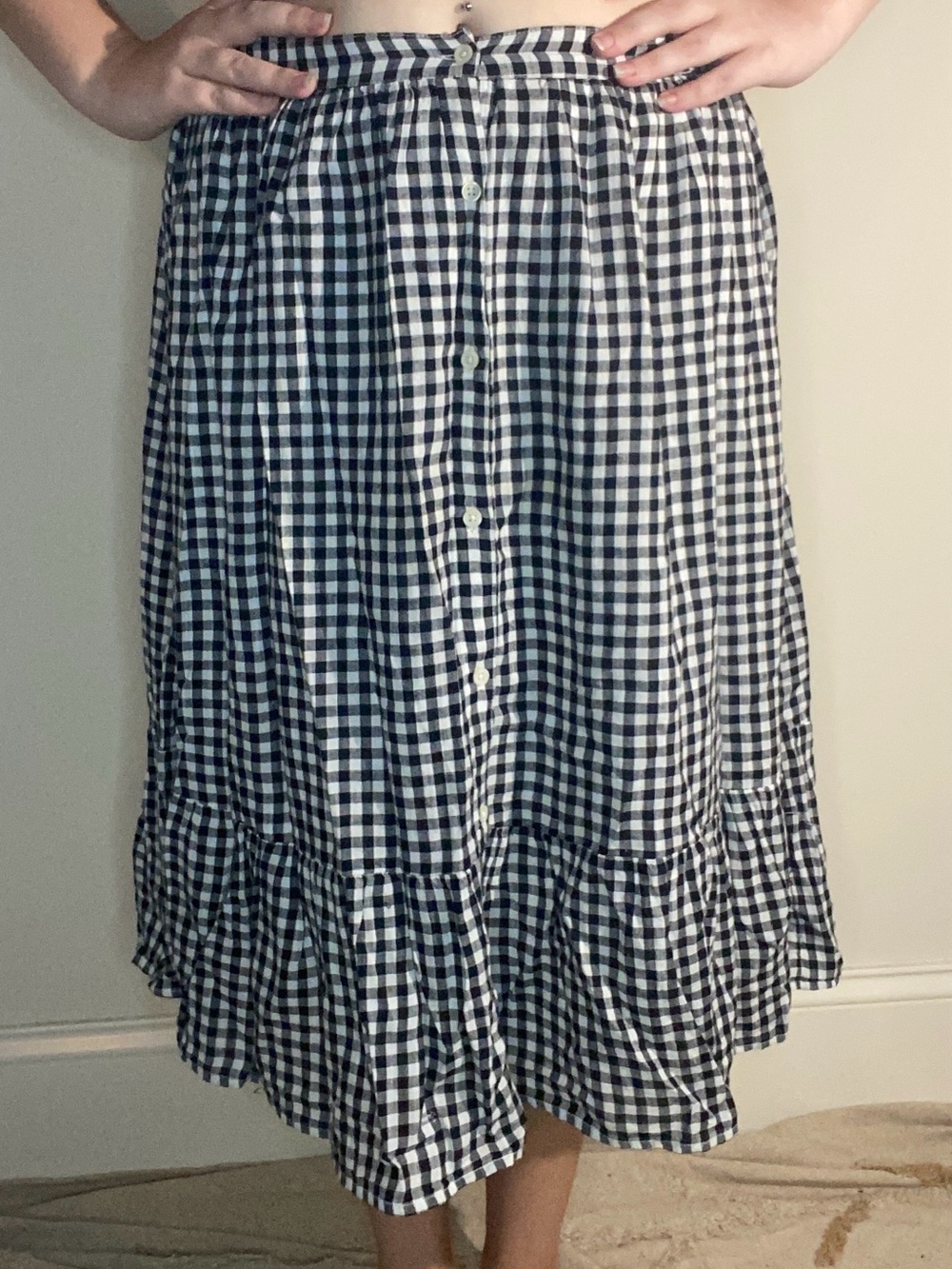 Old Navy Black&White Gingham Button-Front Midi Skirt Size M
